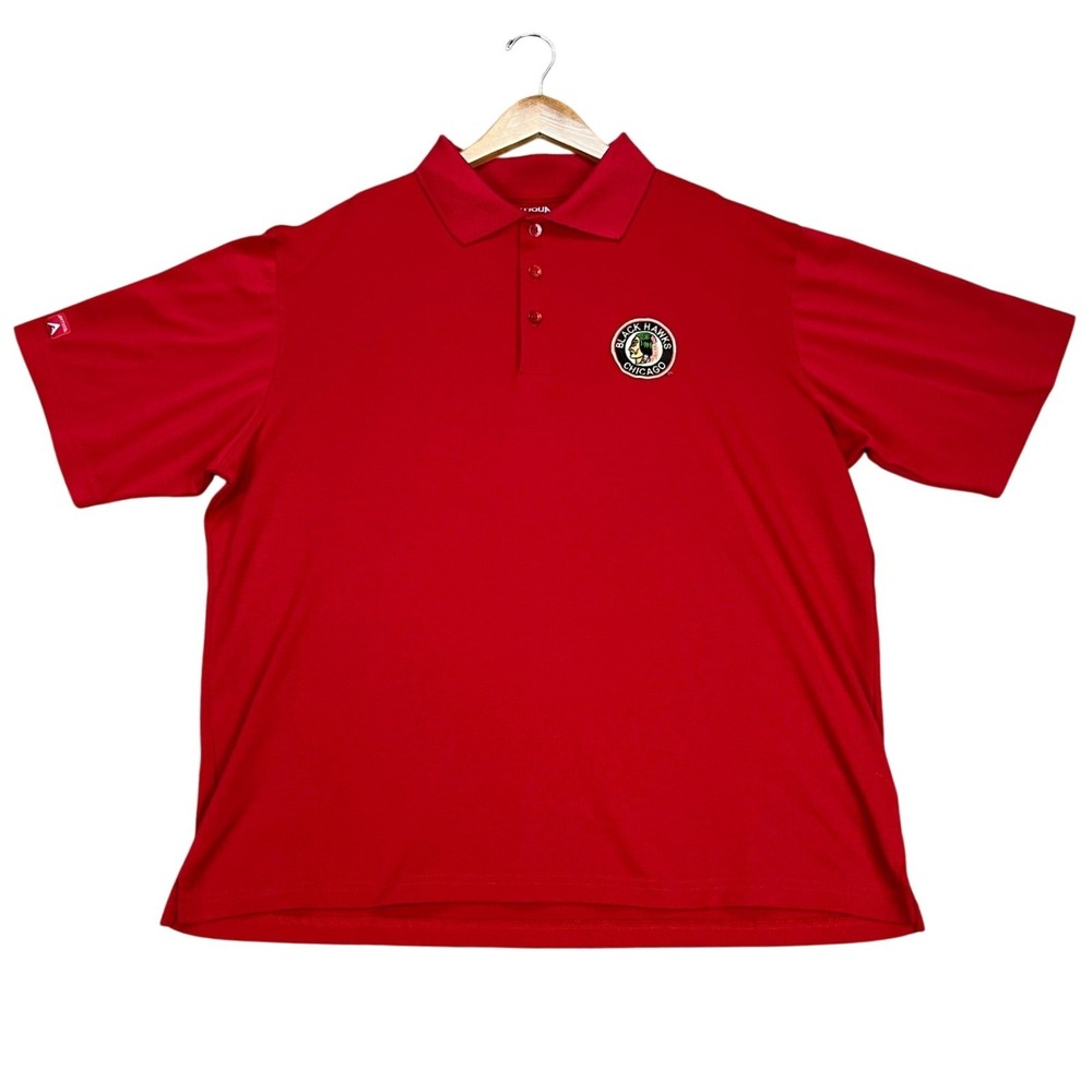 Chicago Blackhawks Antigua Polo Shirt Men Large Red Short Sleeve Performance NHL